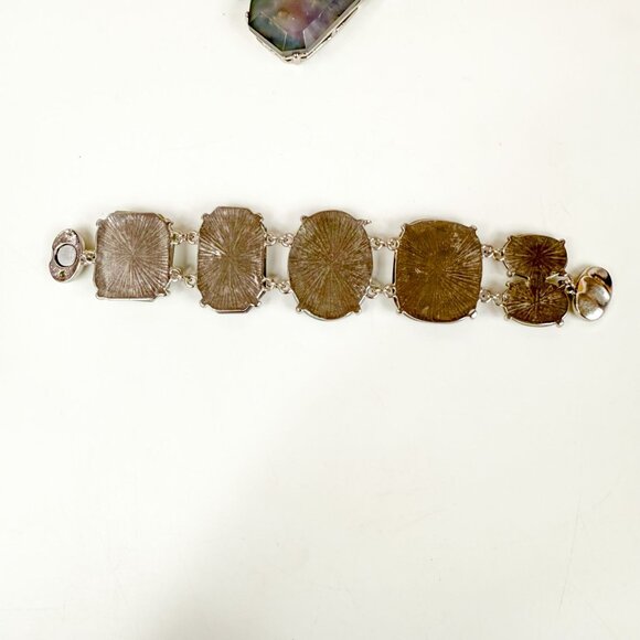 Chicos Silver Tone XL Resin Blue Green Cabochons Statement Necklace & Bracelet - Picture 6 of 6